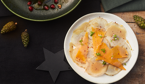 Carpaccio d'artichauts à la mimolette vieille