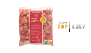 Tomates en quartiers pel&eacute;es sans r&eacute;sidus de pesticides