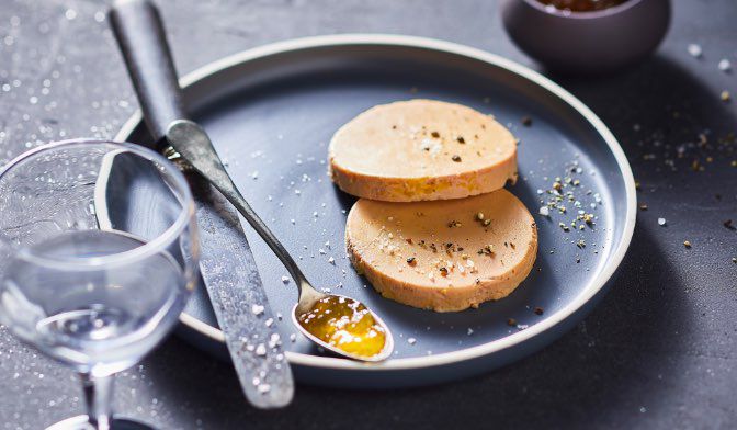 Foie gras de canard entier du Sud-Ouest cuit au torchon, 2 tranches