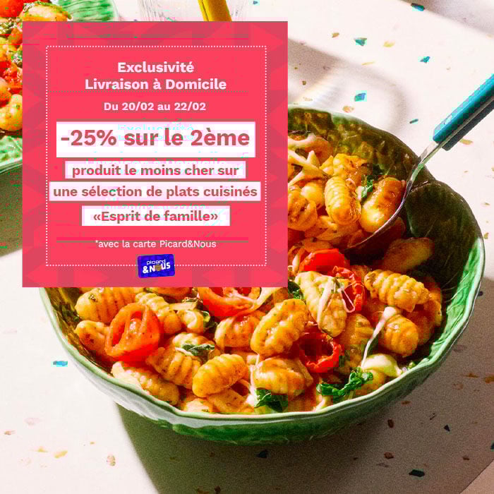 Exclusivit&eacute; livraison &agrave; domicile, du 20 f&eacute;vrier au 22 f&eacute;vrier,  -25% sur le 2&egrave;me produit le moins cher sur une s&eacute;lection de produit de la gamme esprit de famille avec la carte picardetnous