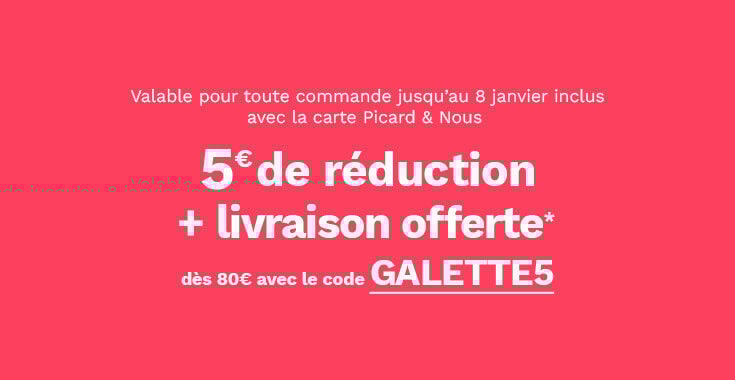 Offre lirvaison &agrave; domicile : 5&euro; de remise + livraison offerte d&egrave;s 80&euro; d'achat avec le code GALETTE5