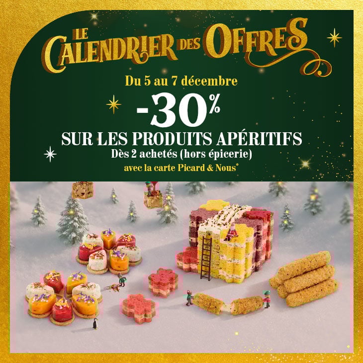 Bannière promotionnelle annonçant, –30 % sur les produits apéritifs du 5 au 7 décembre