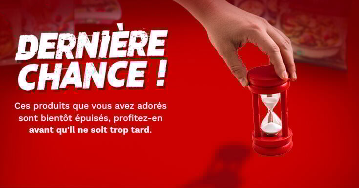 Bannière présentant les produits en dernière chance, exclusivement disponibles en livraison à domicile.
