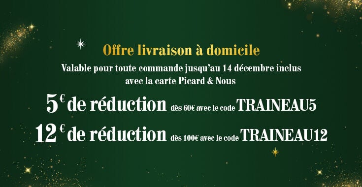 Bannière annonçant une offre en exclusivité à domicile de 5€ de réduction dès 60€ avec le code TRAINEAU5.