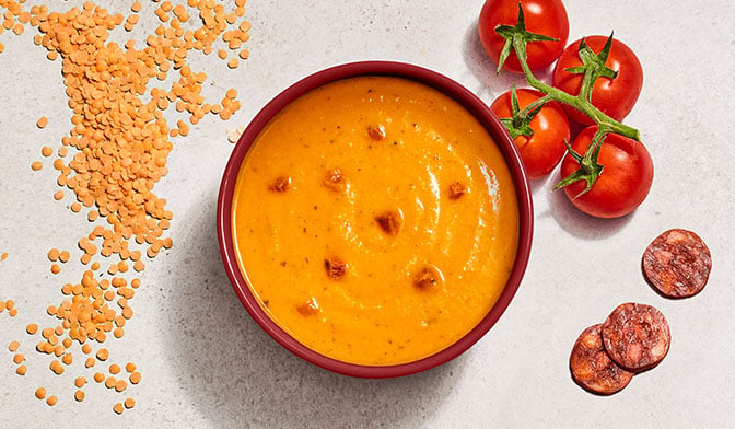 Mini soupe tomate, lentille corail, chorizo — vue 2