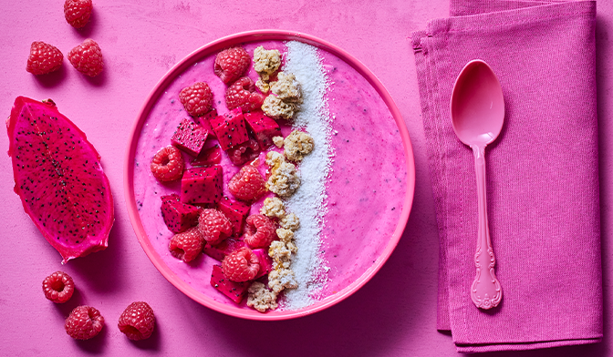 Pink exotic smoothie bowl