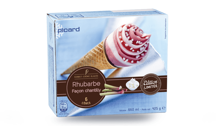 6 cônes rhubarbe-façon chantilly surgelés - Les glaces & sorbets - Picard