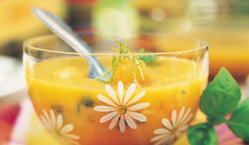 Soupe de melon et de mangue au citron vert