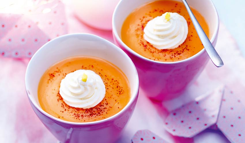 Velout&eacute; de patate douce au safran, chantilly au gingembre