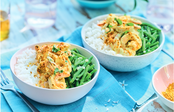 Bowl de crevettes sauce curry coco par @claire.happydiet