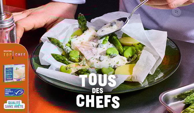 Papillote de cabillaud aux asperges et aux f&egrave;ves