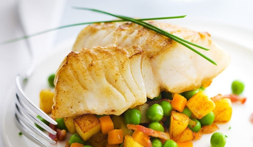 Dos de cabillaud sur lit de l&eacute;gumes