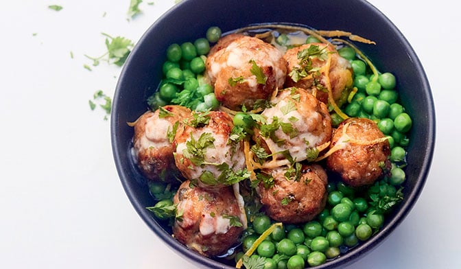 Boulette veau-thon-c&acirc;pres, sauce cr&eacute;meuse au citron