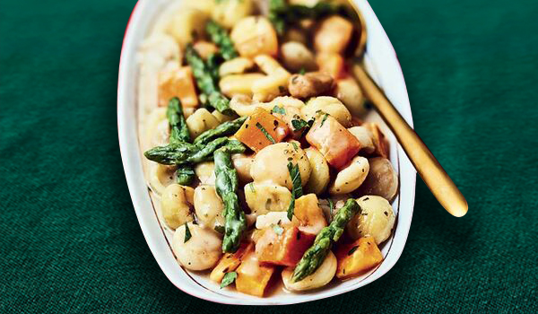 Poêlée marron, courge butternut grillée, asperge, sauce Sauternes ...