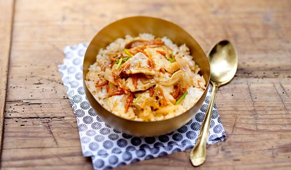 Poulet bulgogi, kimchi et riz cuisiné — vue 2