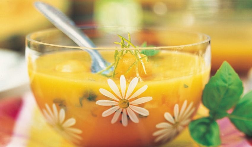 Soupe glac&eacute;e de melon et mangue au citron vert