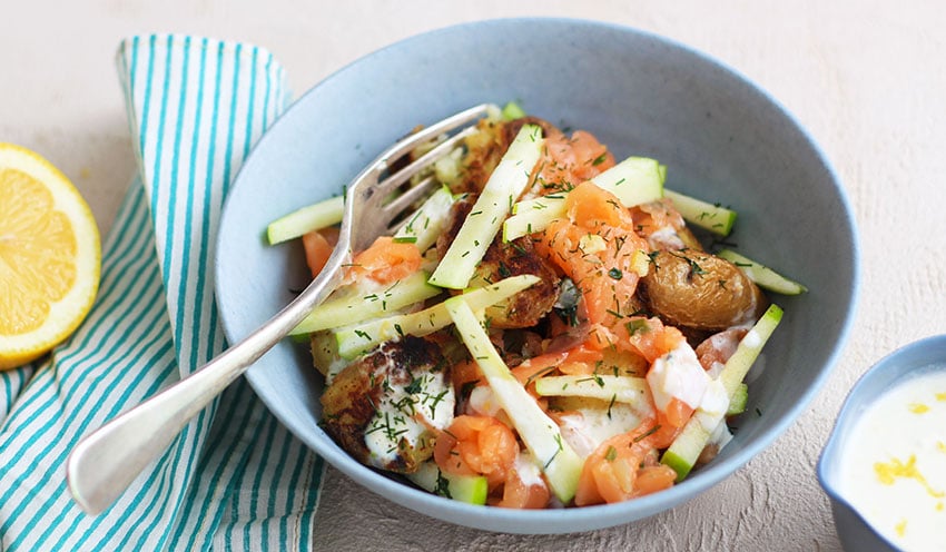 Salade de pomme de terre et saumon marin&eacute; aux &eacute;chalotes