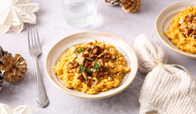 Risotto cr&eacute;meux aux courges et aux girolles