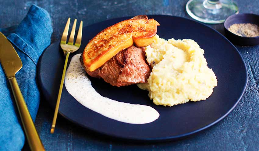 Pav&eacute; de b&oelig;uf Rossini, &eacute;cume de morilles