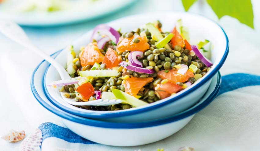 Salade de lentilles et saumon fumé surgelés - Les entrées, tartes et