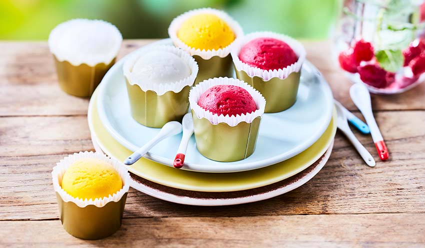 6 Timbales de sorbet, framboise, mangue, citron — vue 2