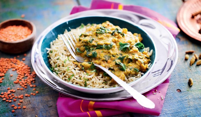 Palak Dal, lentilles épinards riz — vue 2