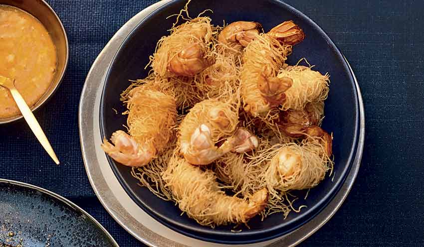 Langoustines enrob&eacute;es de kada&iuml;f et ketchup mangue-passion