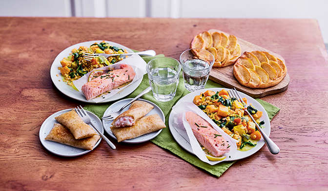 Menu &eacute;quilibr&eacute; avec saumon au four