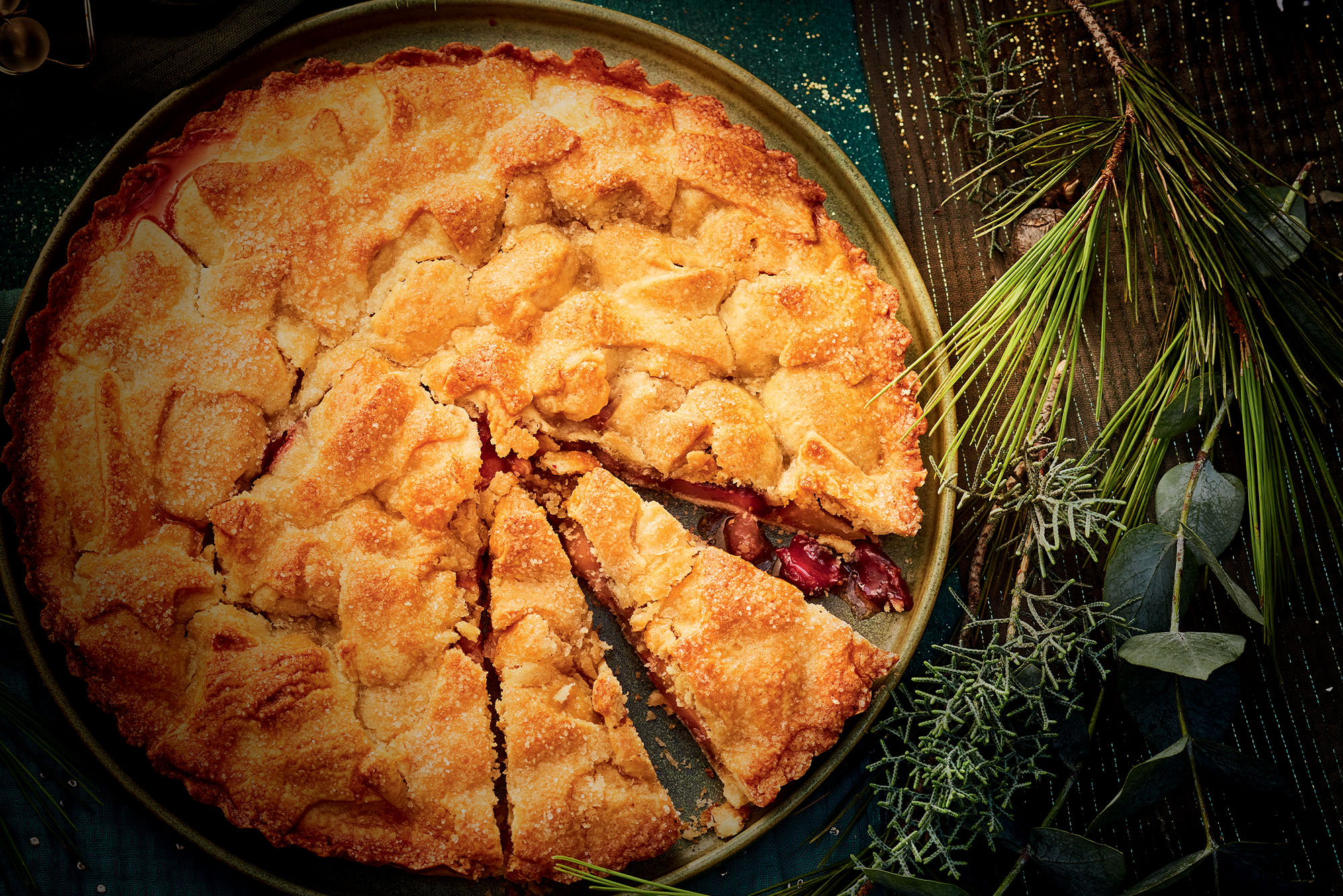 Pie de No&euml;l aux fruits r&ocirc;tis