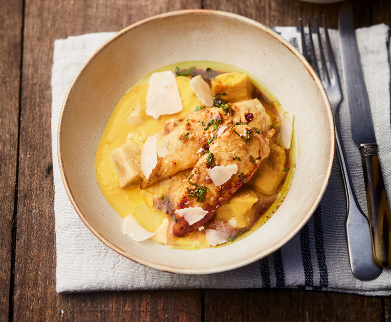 Gnocchis au butternut, poulet et parmesan