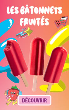 B&acirc;tonnets glac&eacute;s fruit&eacute;s Picard avec le texte &laquo; Les b&acirc;tonnets fruit&eacute;s &raquo; et un bouton &ldquo;D&eacute;couvrir&rdquo;