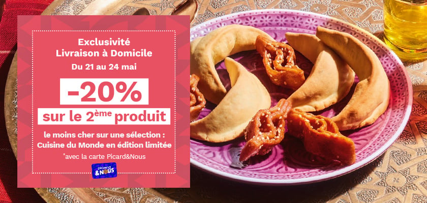 visuel proposant -20% sur le 2&egrave;me produit achet&eacute; parmi une s&eacute;lection du 21/05 au 24/05 exclusivement en livraison &agrave; domicile. 
