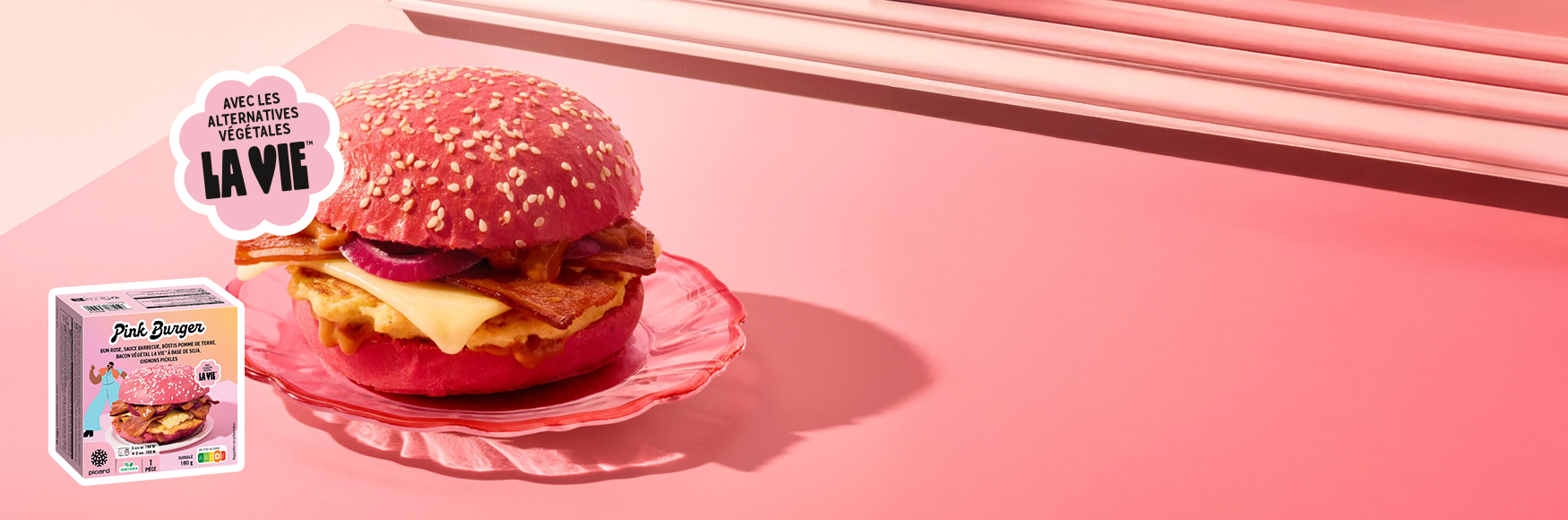 Le Pink burger avec du bacon v&eacute;g&eacute;tal