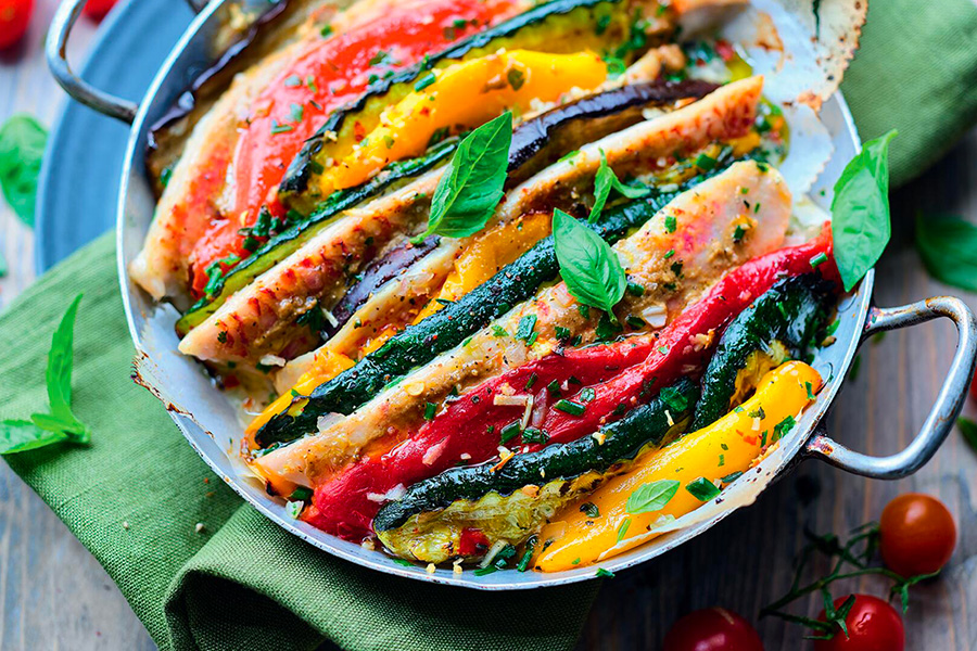 TIAN DE ROUGET AUX LÉGUMES GRILLÉS TIAN DE ROUGET AUX LÉGUMES GRILLÉS
