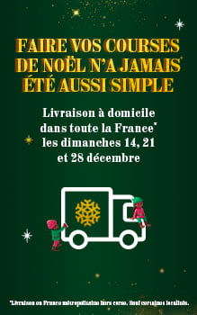 D&eacute;couvrez notre service de livraison &agrave; domicile pendant les f&ecirc;tes (livraison le dimanche 14, 21 et 28 d&eacute;cembre