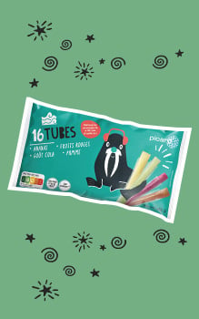 16 tubes, sorbets plein fruit et glace &agrave; l'eau