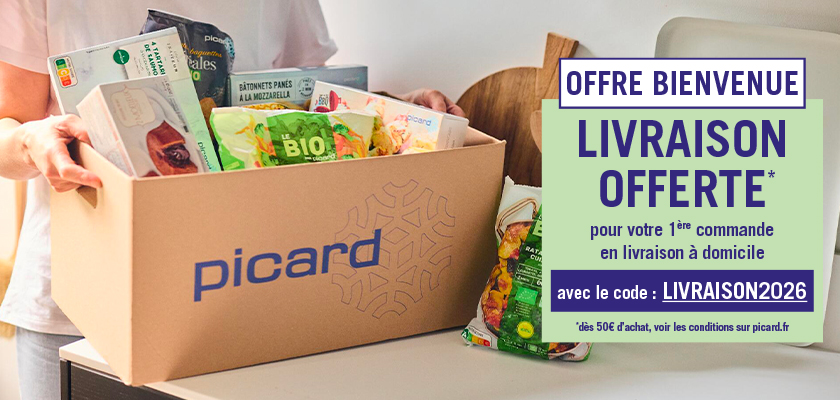 Livraison offerte d&egrave;s 80&euro; avec le code JUIN, offre valable du 01er au 07 juin avec la carte Picard & Nous