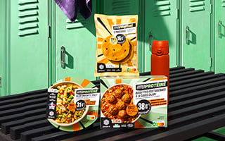 visuel de produits de  la gamme hyperprot&eacute;in&eacute;e avec un pancake prot&eacute;in&eacute;, et deux plats prot&eacute;in&eacute;es