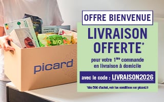 Livraison offerte d&egrave;s 80&euro; avec le code JUIN, offre valable du 01er au 07 juin avec la carte Picard & Nous