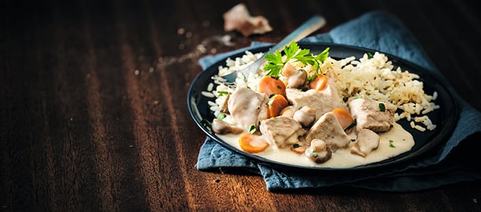  Blanquette de veau à la crème d'Isigny et riz 