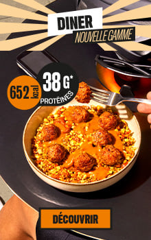 D&icirc;ner hyperprot&eacute;in&eacute; compos&eacute; de boulettes et c&eacute;r&eacute;ales sauce tomate, 38 g de prot&eacute;ines pour 652 kcal